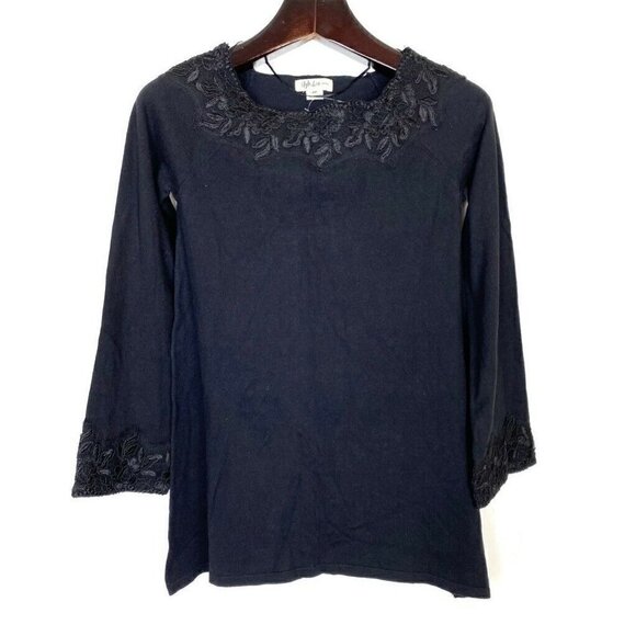 Style & Co Sweater Black Long Sleeve Floral PP NEW - Picture 1 of 6